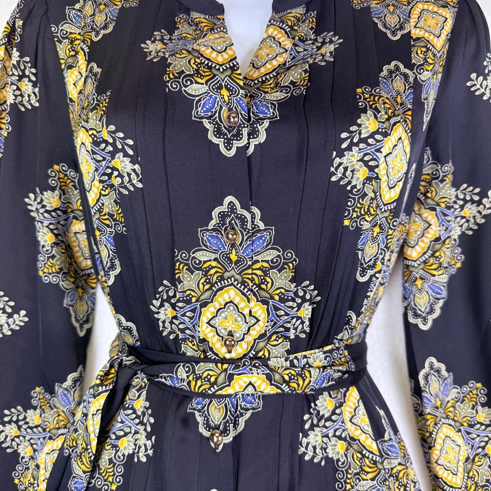 Elie Tahari Silk Blend The Mila Tie Dress Midi SzM Designer Quiet Luxury Boho - Picture 9 of 10